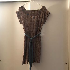 Knitted Dove Light Brown Dress with Embroidery